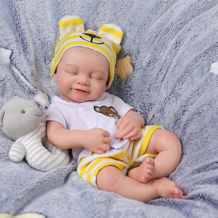 Babeside Cookie 16'' Full Silicone Reborn Baby Doll Girl Asleep Cute Bear Yellow