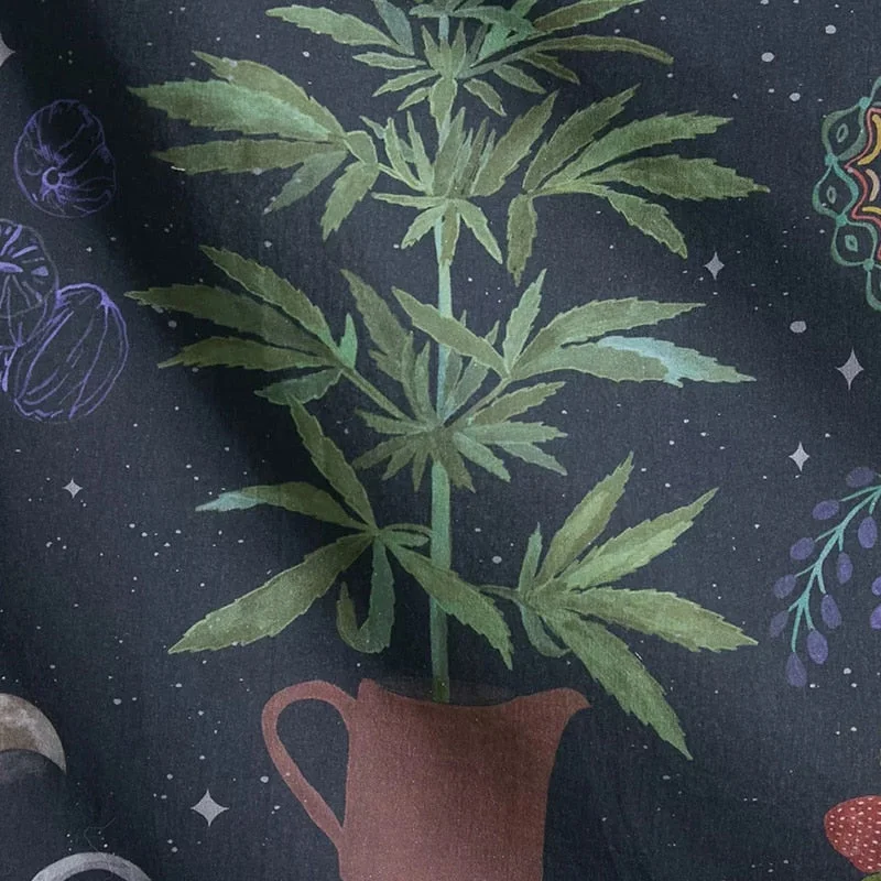 Psychedelic Moon Phase Tapestry Bohemia Flowers Plants Pattern Blanket Tapestry Bedroom Bedspread Decoration Sky Carpet