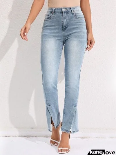 Slit Buttoned Jeans with Pockets