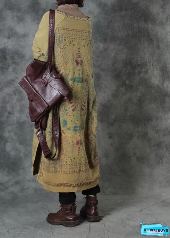 Unique Yellow O-Neck Side Open Cotton Fall Dress Street Wear