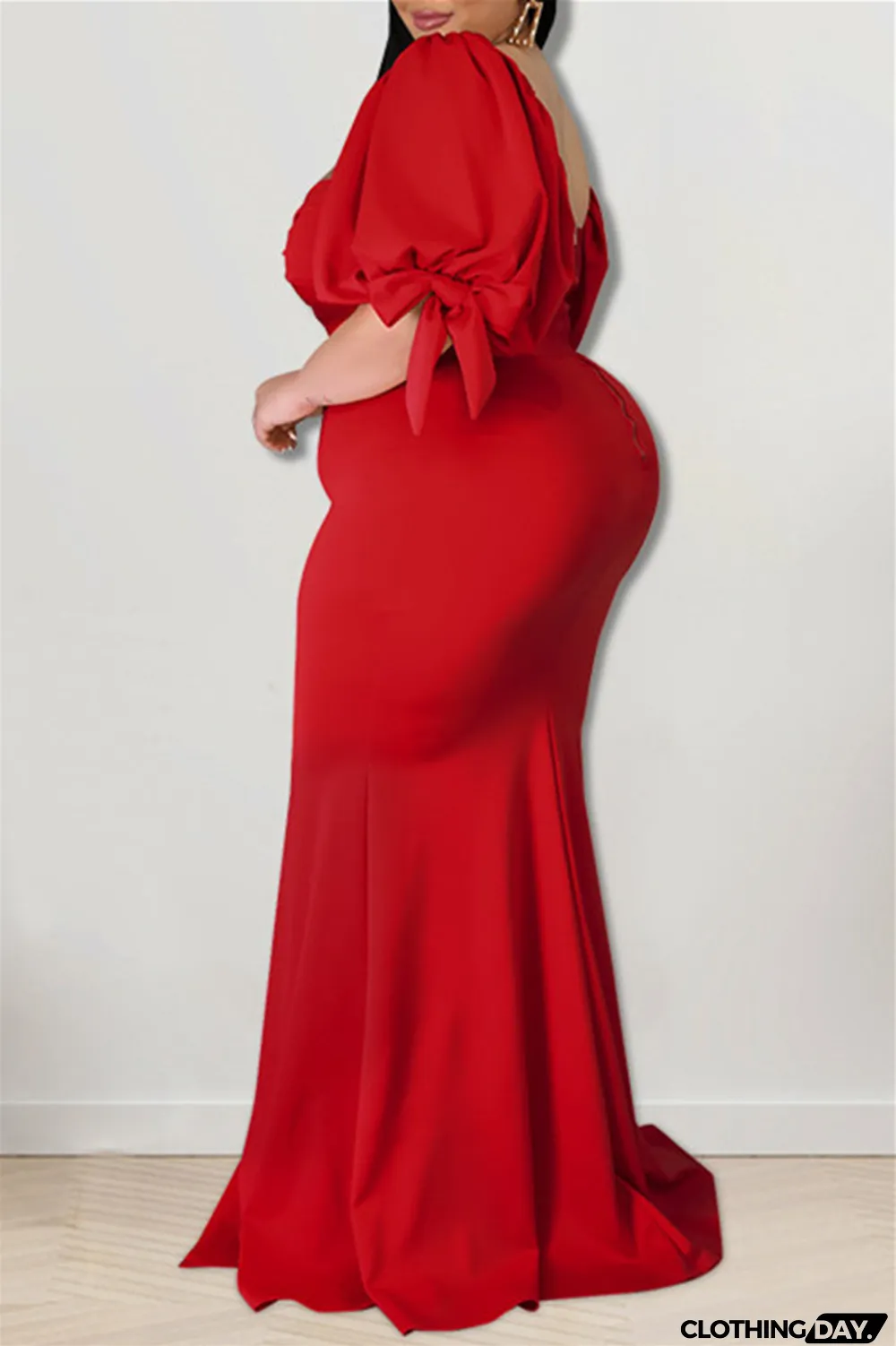 Yellow Fashion Sexy Plus Size Solid Backless Slit Square Collar Evening Dress