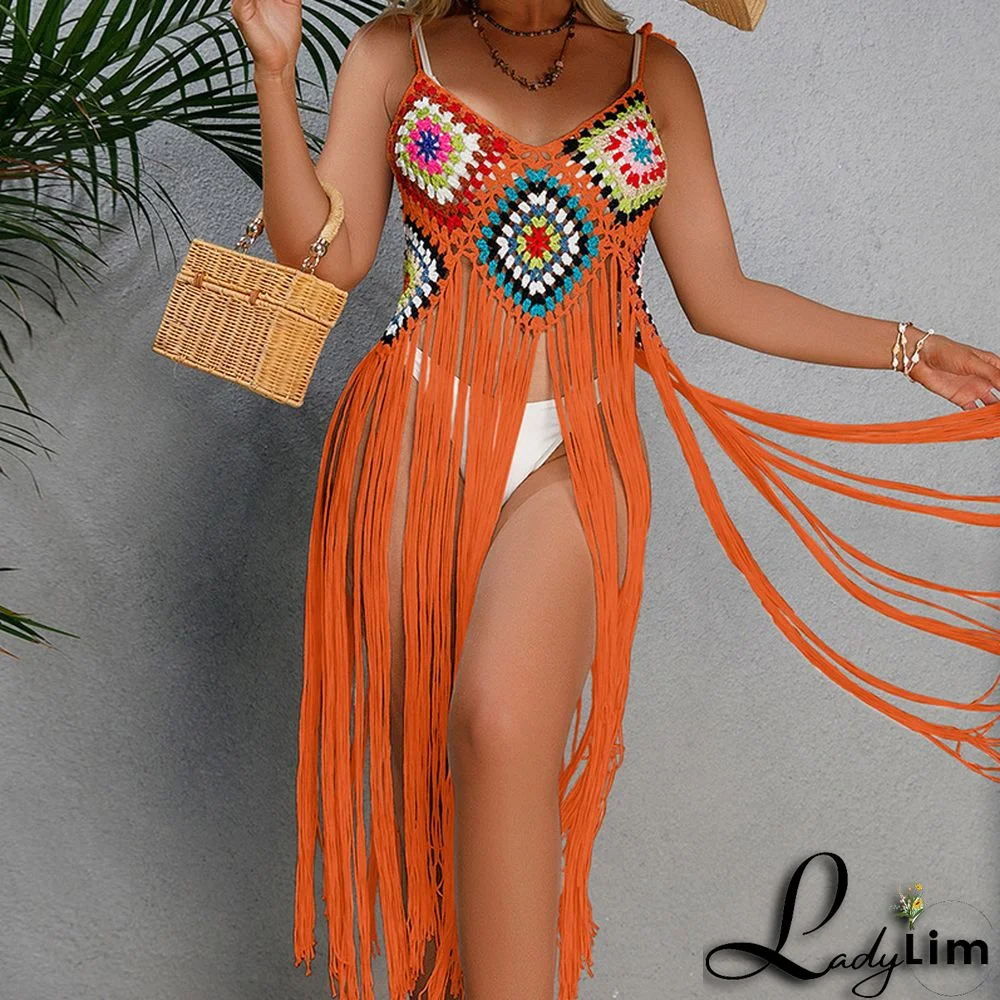 Women Sexy Fringe Beach Midi Dress