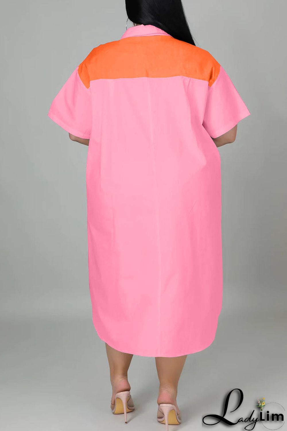 Light Blue Casual Solid Patchwork Zipper Collar Straight Plus Size Dresses