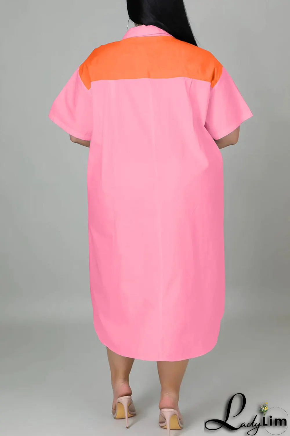 Light Blue Casual Solid Patchwork Zipper Collar Straight Plus Size Dresses