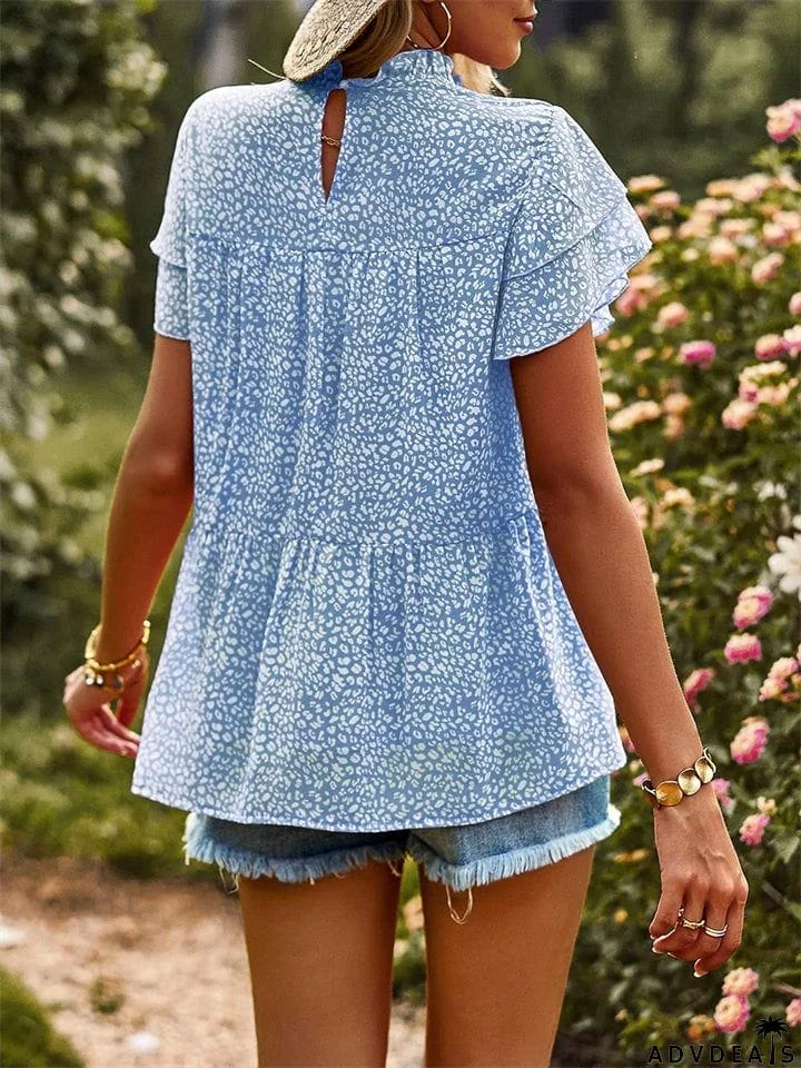Ladies Sweet Cozy Short Sleeve Polka Dot Chiffon Shirts