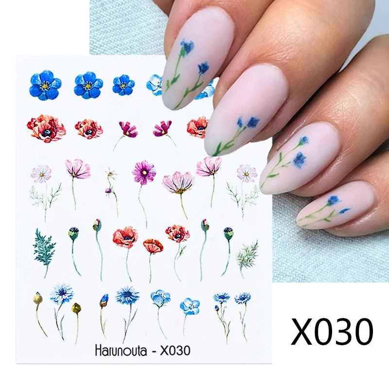 Harunouta Autumn Flowers Leaves Line Patter Nails Sticker Nail Art Decorations Decals Water Transfer Slider Foil Manicures Wraps-Nail Inspo