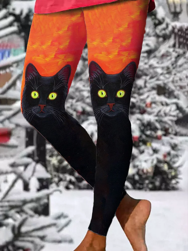 Women's Gaze Black Cat Casual Leggings socialshop