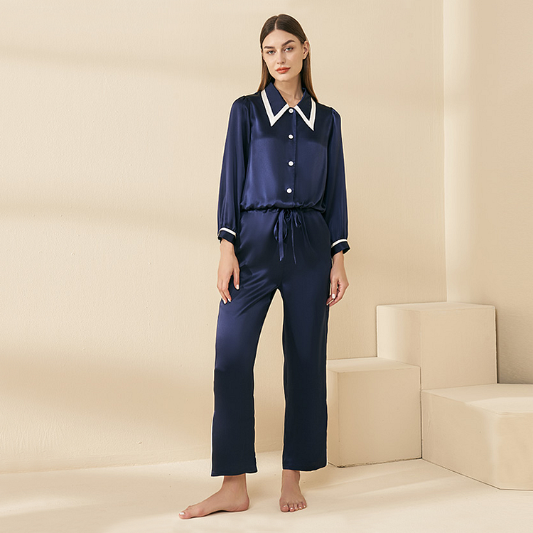 22 Momme Point Collar Best Silk Pajama Set -Chouchouhome