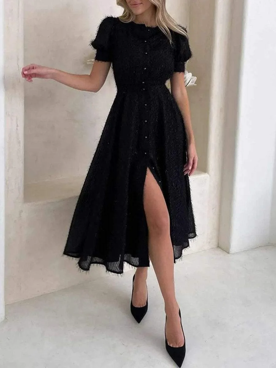 Stylish Short Sleeve A-Line Midi Dress