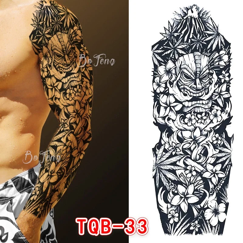 Tattoo Sleeves for Men Women Waterproof Flower Arm Tattoo Stickers Cool Full Arm Scary Fake Temporary Tattoos Big Picture Art