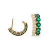 18K Yellow Gold Round Lab Diamond and Round Lab Zambian Emerald Stud Earrings