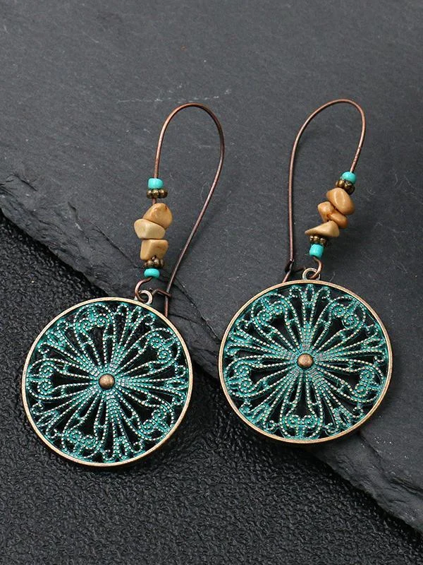 Creative Flower Fashion Retro Alloy Round Earrings-Mayoulove