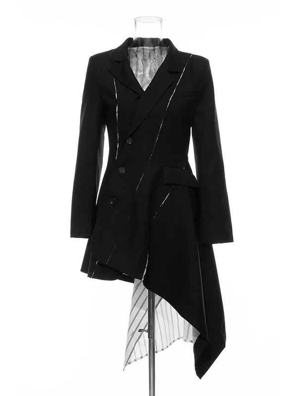 Casual Skinny Long Sleeves Striped Split-Joint Lapel Collar Blazer Mini Dresses