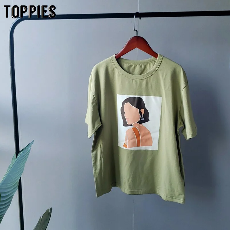Toppies Women T-shirts Character Printing Tops Tees Summer Tops Short sleeve 95% cotton clothes