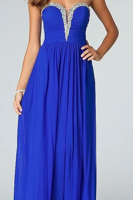 Daisda Royal Blue Strapless Sleeveless Deep V-Neck Beadeds Prom Dress