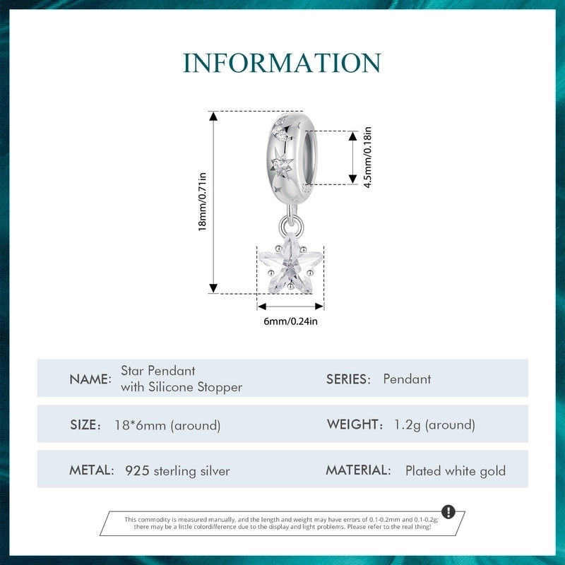 Aifule Simple Star Five-Pointed Star Silicone Spacer Beads S925 Sterling Silver White Gold Plated DIY Bead String Jewelry Beads2