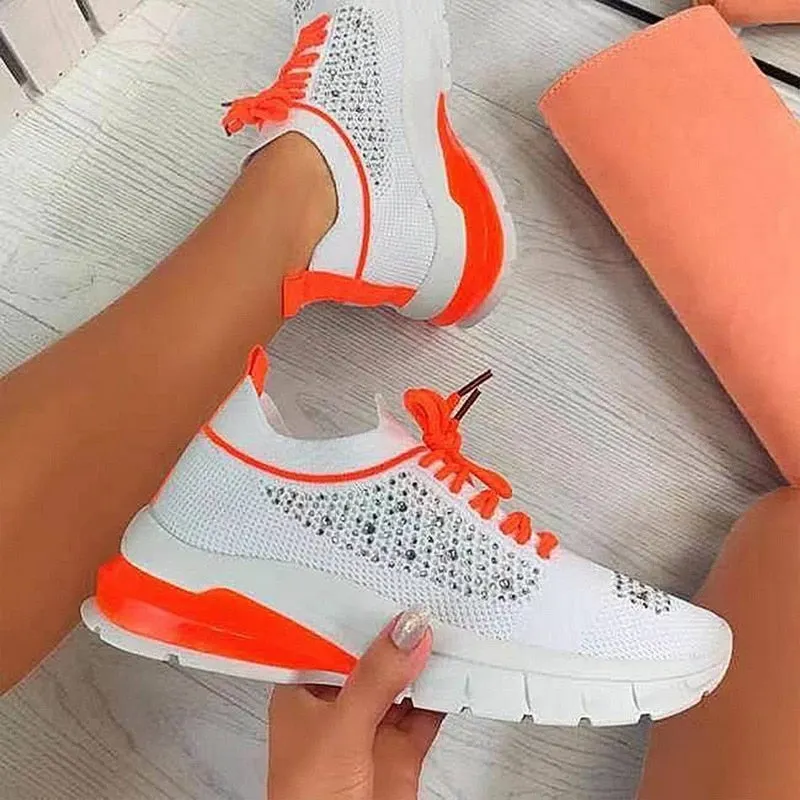 Sneakers Women Flats Ladies Sports Shoes for Female Fashion Rhinestone 2021 New Lace Up Running Walking Casual Vulcanized Shoes