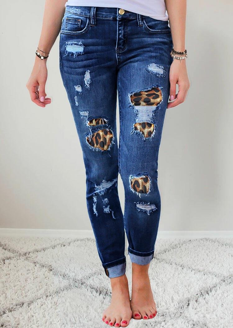 Leopard Ripped Jeans
