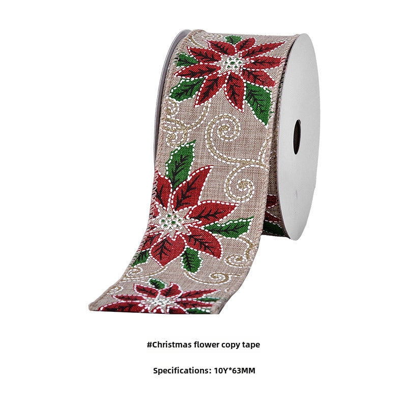 YAMA Boutique Christmas Snow Velvet Copy Edge Ribbon Christmas Decoration Ribbon Christmas Tree Gift Packaging Iron Wire Ribbon