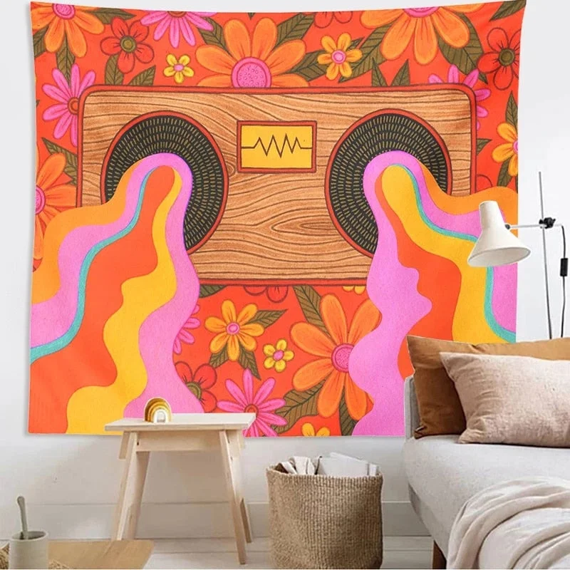 80s Aesthetic Tapestry Wall Hanging Colorful Sunshine Wall Decor Psychedelic Tapestry Decor Living Room Bedroom Bohemian Print