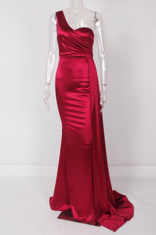 Gorgeous One Shoulder Burgundy Prom Dress Mermaid With Ruffles