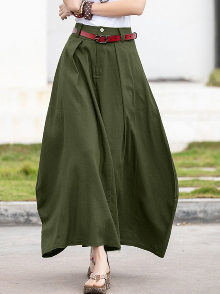 Leisure Solid Button Ruched Zip Pocket Maxi Skirt - Shop Trendy Women's Clothing | LoverChic