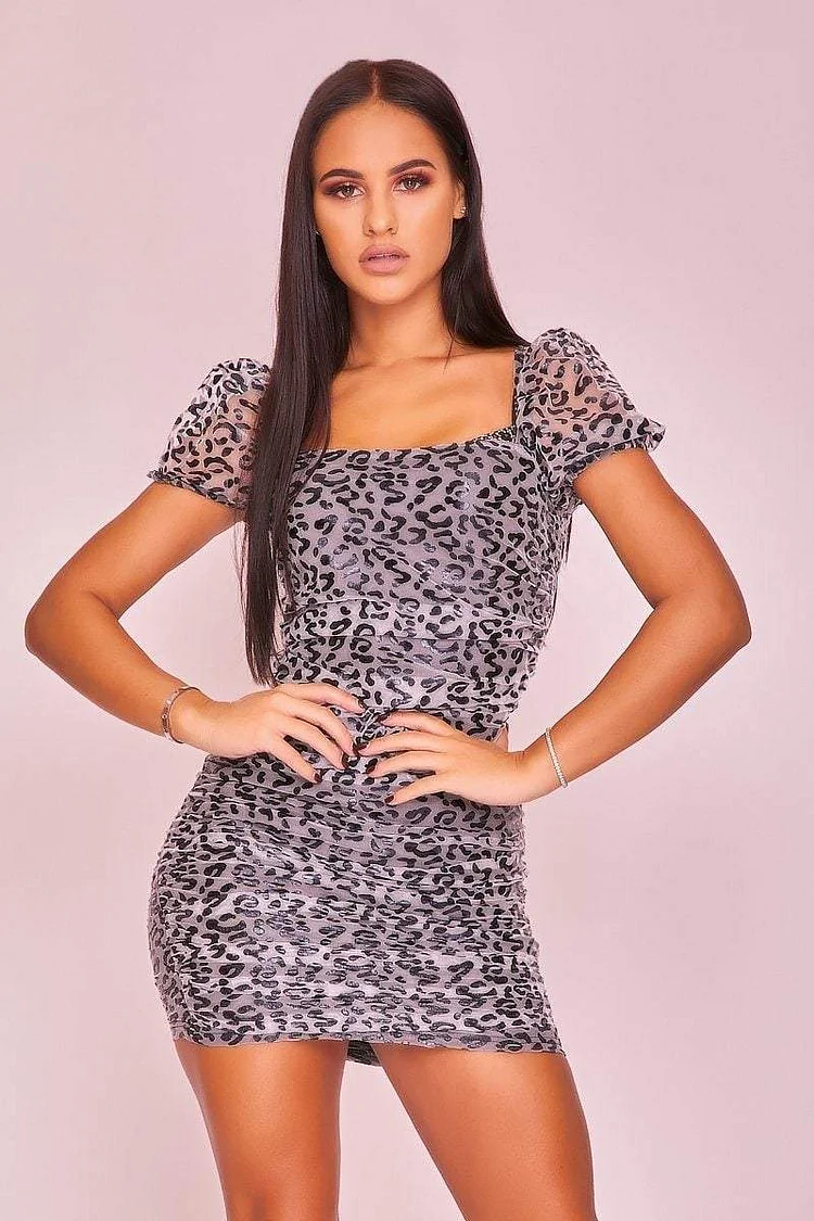 Black & Grey Leopard Print Mini Dress n- Harmony Katch Me