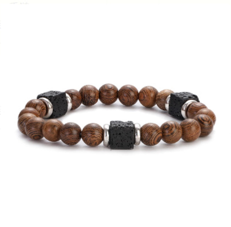 New Lava Cube Volcanic Stone Bracelet Men’s Colorful Marble Glass Beads Retro Bracelet