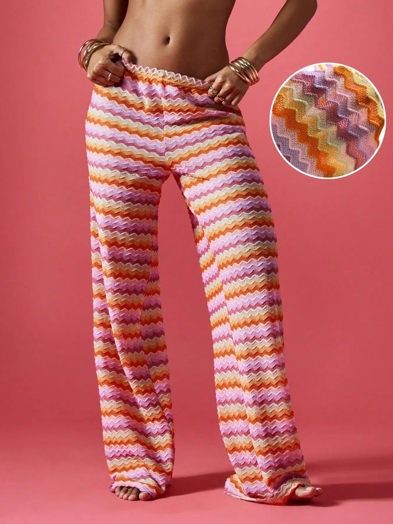 Women's Colorful Chevron Knit Flare Pants