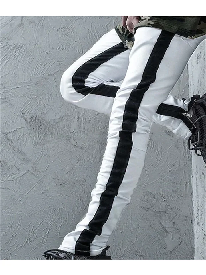 Men's Sweatpants Pants Trousers Trousers Workout Pants Patchwork Drawstring Side Stripe Solid Color Breathable Soft Full Length Outdoor Daily Sports Sporty Casual Slim White / Black Solid red
