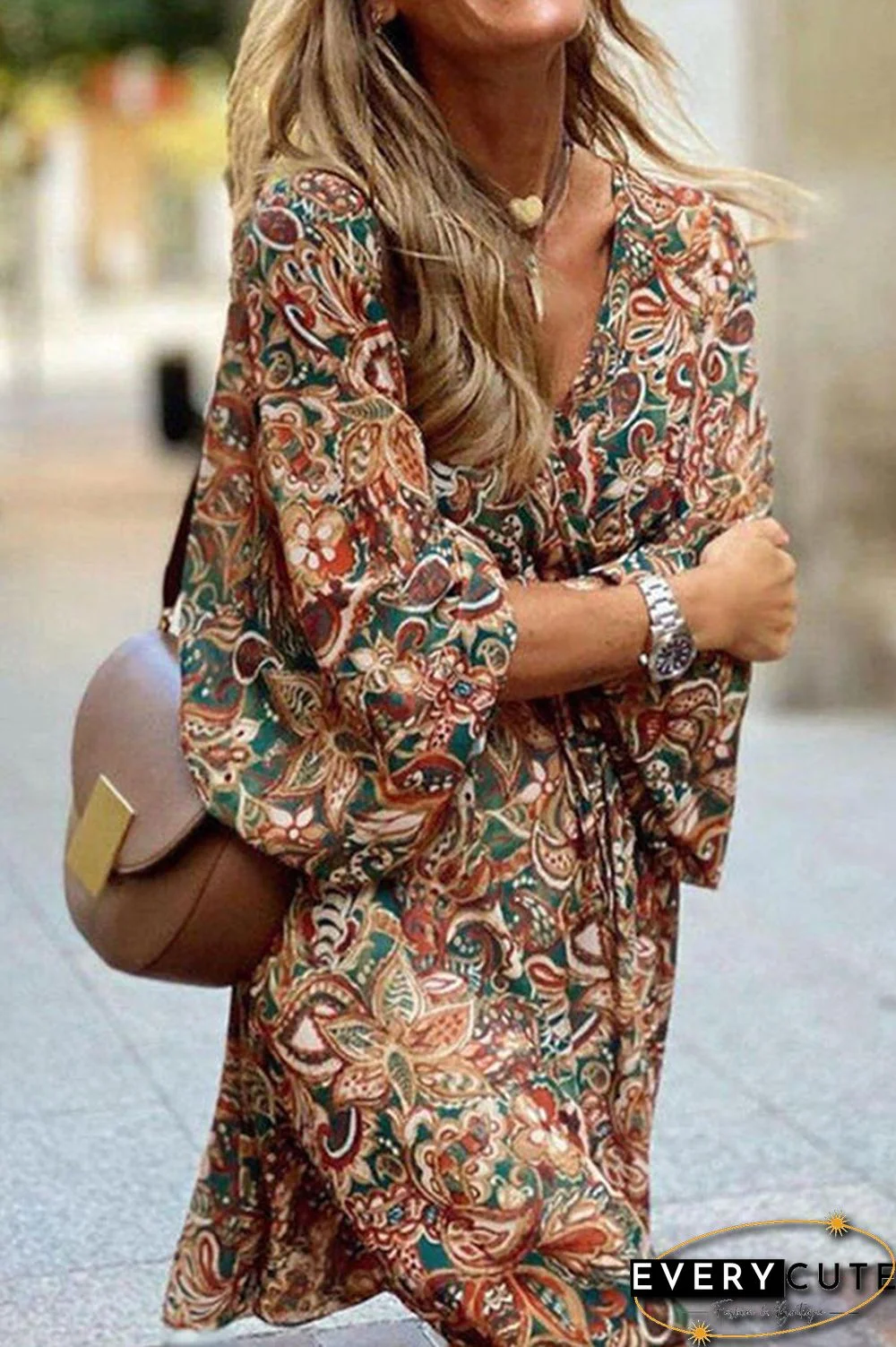 Floral V Neck Mini Dress