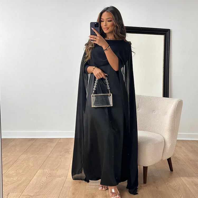 Round Neck Loose Large Hem Chiffon Dress