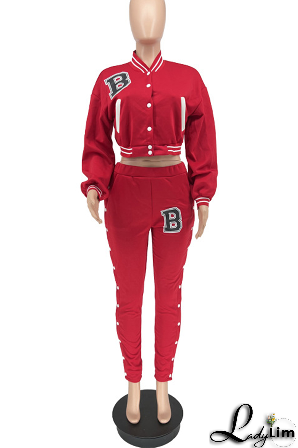 Red Casual Print Patchwork Mandarin Collar Nine Points Sleeve Two Pieces