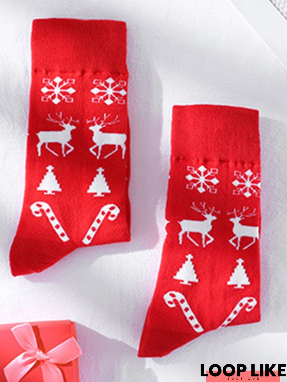 Christmas elk pattern short socks cotton socks