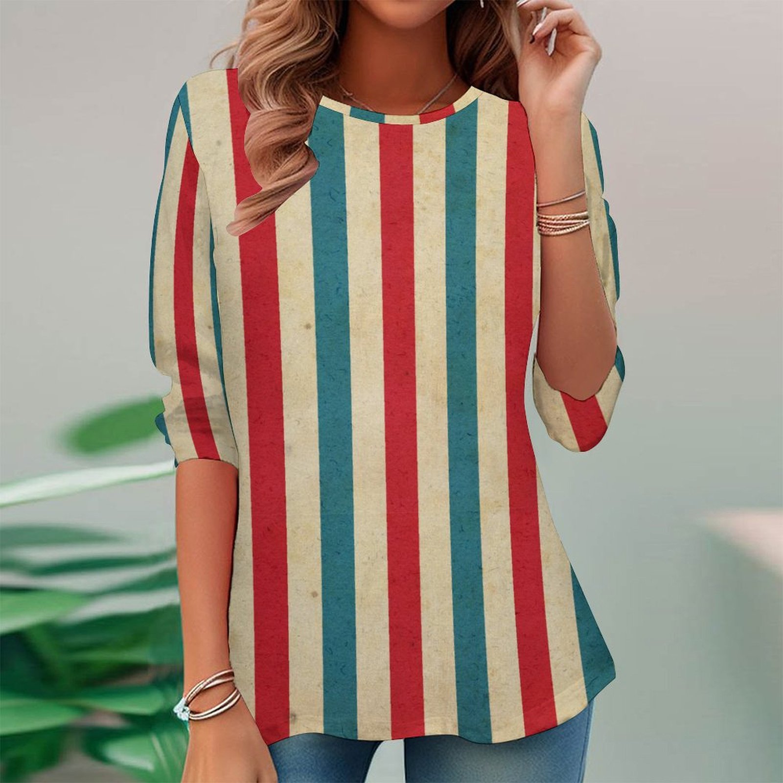 Women Long Sleeve V-neck Graphic Floral Printed Top