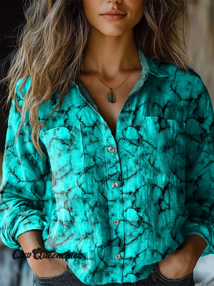 Women’s Stone Pattern Art Print Casual Long Sleeve Comfortable Cotton Shirt Multicolor / S