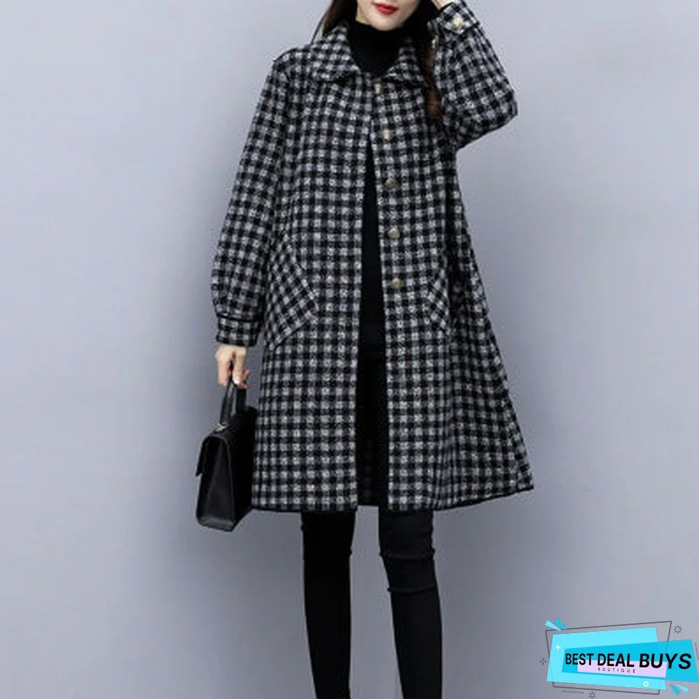 Long Small Fragrant Plaid Coat In Woolen Coat