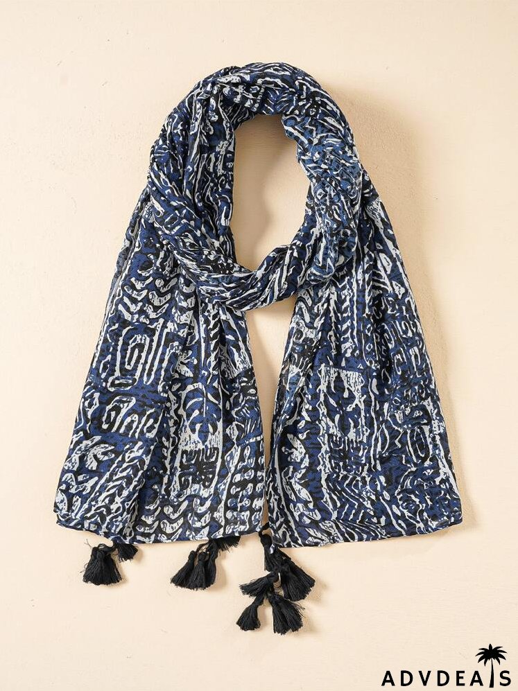 Allover Print Tassel Trim Scarf