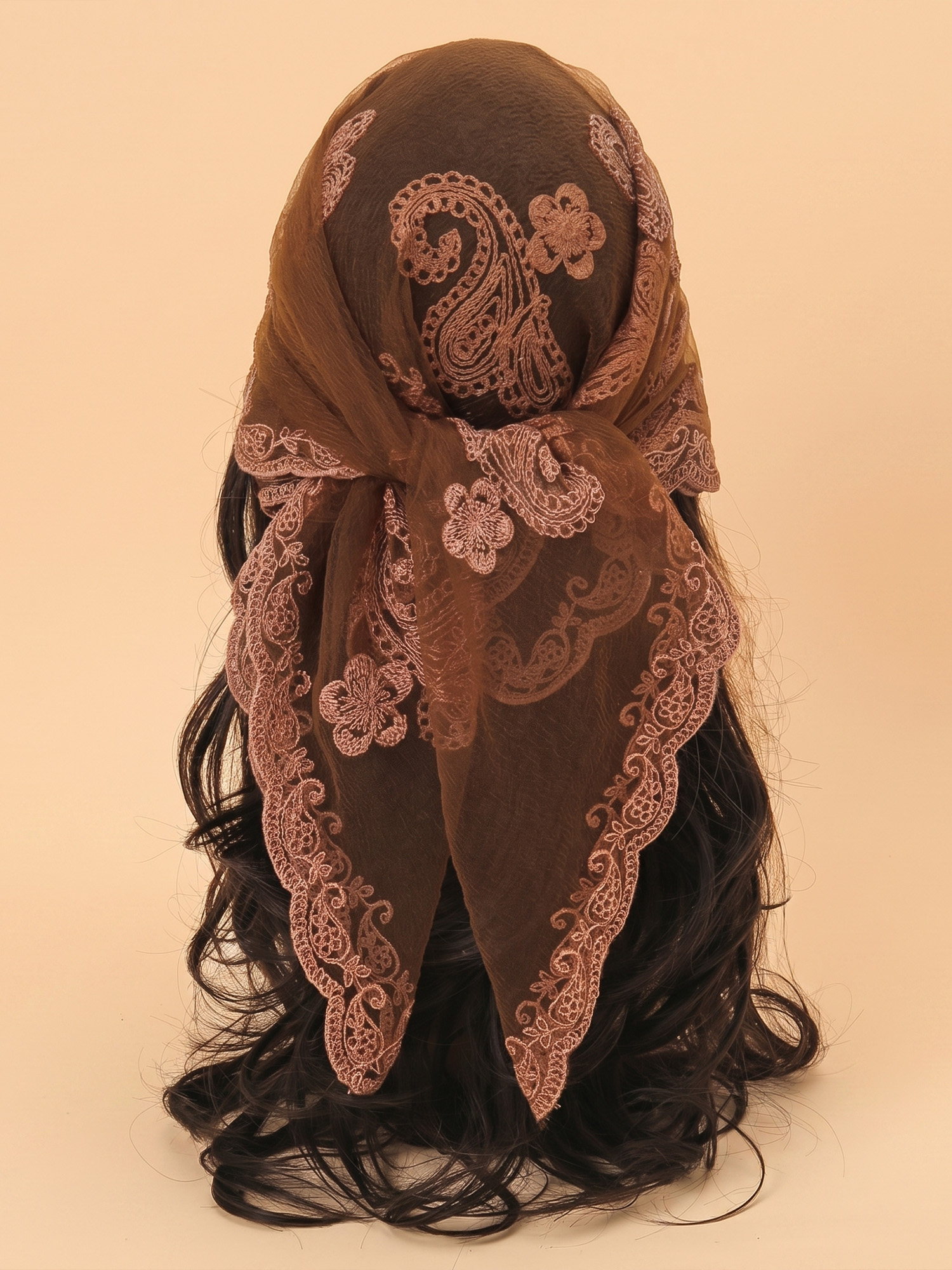 Western Accessory &mdash; Espresso Brown Artisan Floral Bordered Cottagecore Kerchief