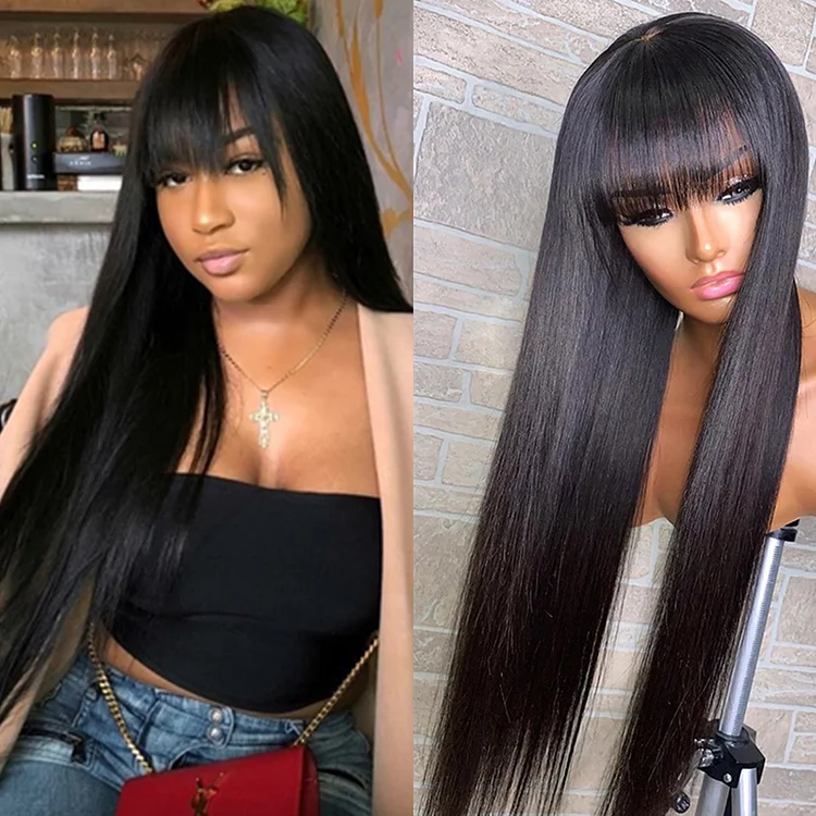 100% Human Hair Wigs Straight Hair With Bang Fringe For Women Brazilian Wig