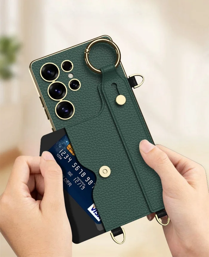 Samsung S25Ultra card holder wrist strap crossbody phone case