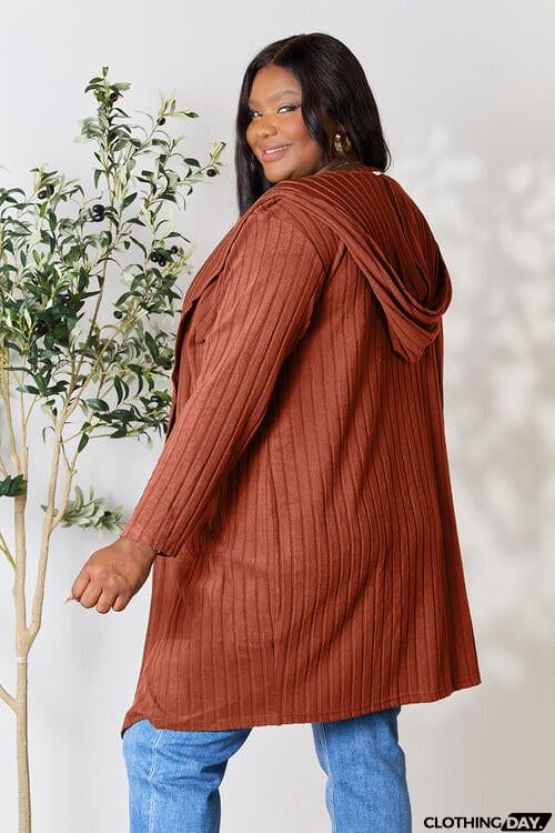 Basic Bae Full Size Ribbed Open Front Long Sleeve Cardigan