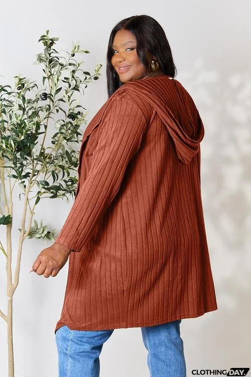 Basic Bae Full Size Ribbed Open Front Long Sleeve Cardigan