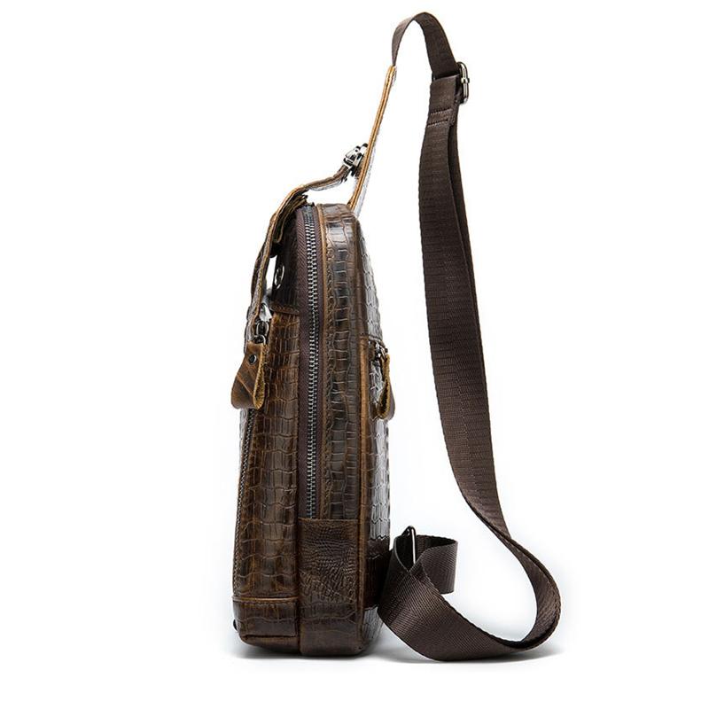 Mens Alligator Pattern Cow Leather Crossbody Bag Chest Bag
