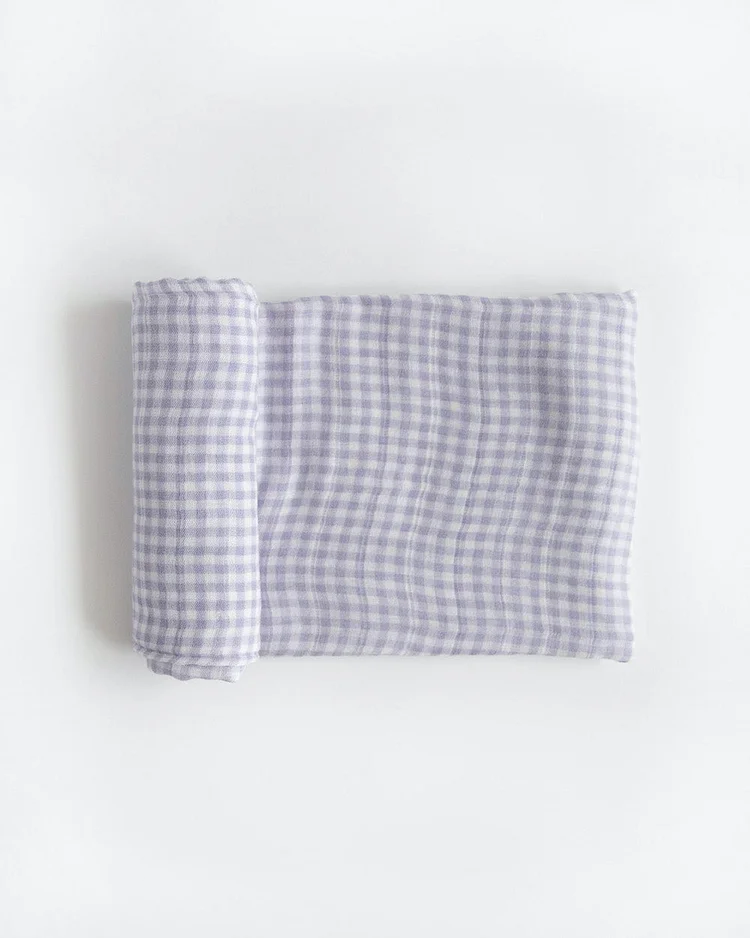 Deluxe Muslin Swaddle Blanket - Lavender Gingham