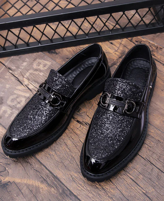 Formal Sequin Metal Round Head Leather Shoes 