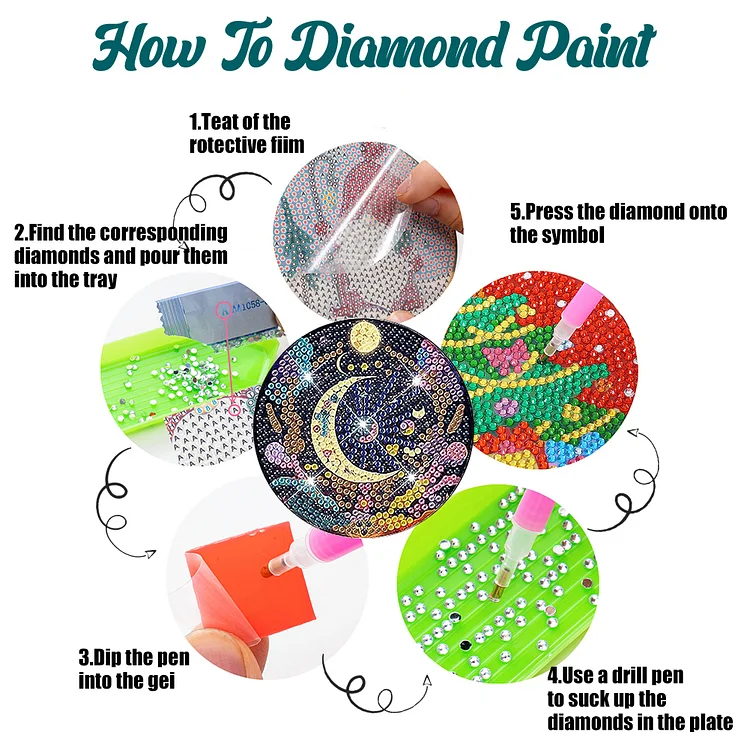 DIY Diamond Painting Coasters Kit Diamonds Cup Mat Cartoon 8/10pcs