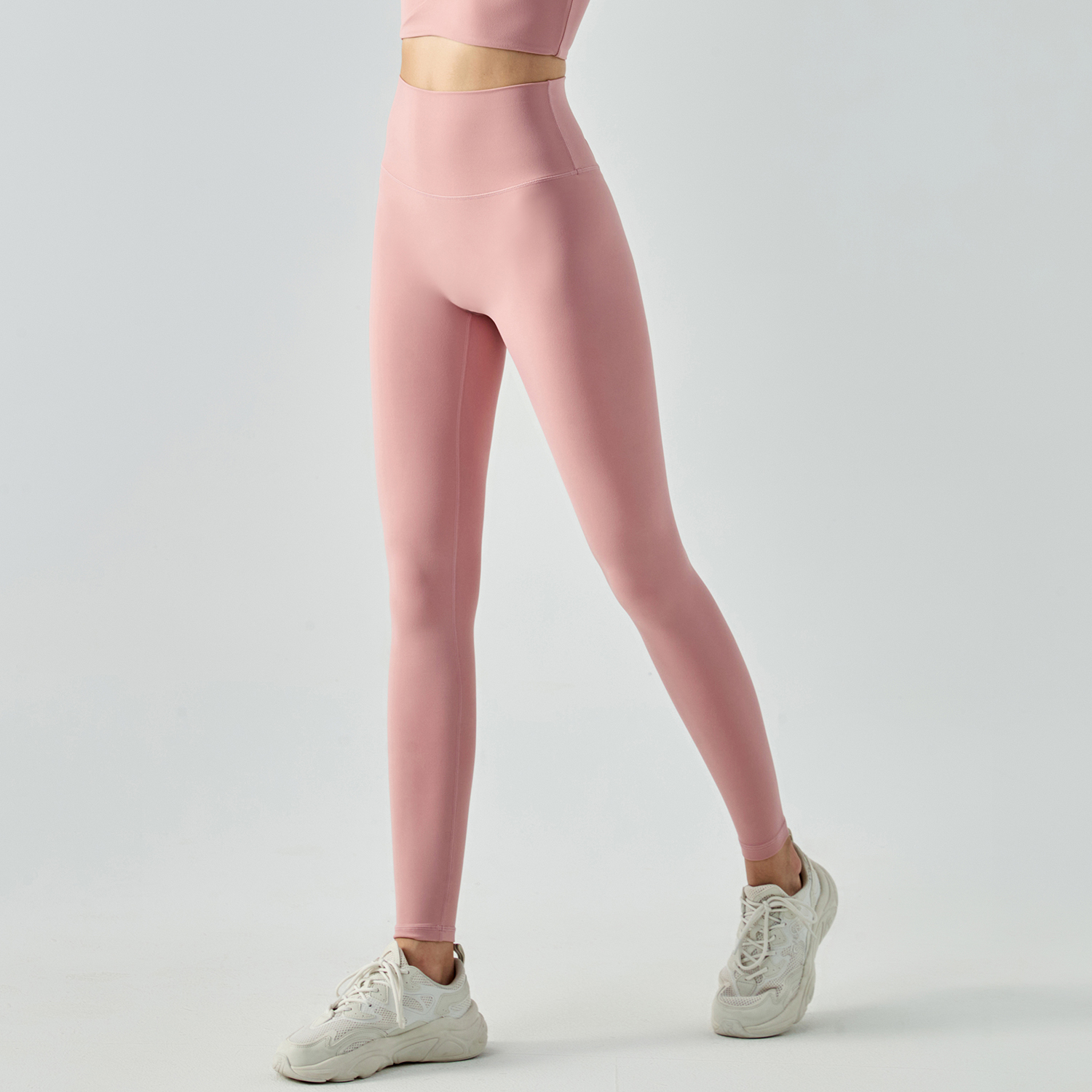 Buy different colors and types of no camel toe slim fit wide waist bubble peach super stretch tummy control non see through nylon gym yoga pants on Hergymclothing Clay Pink