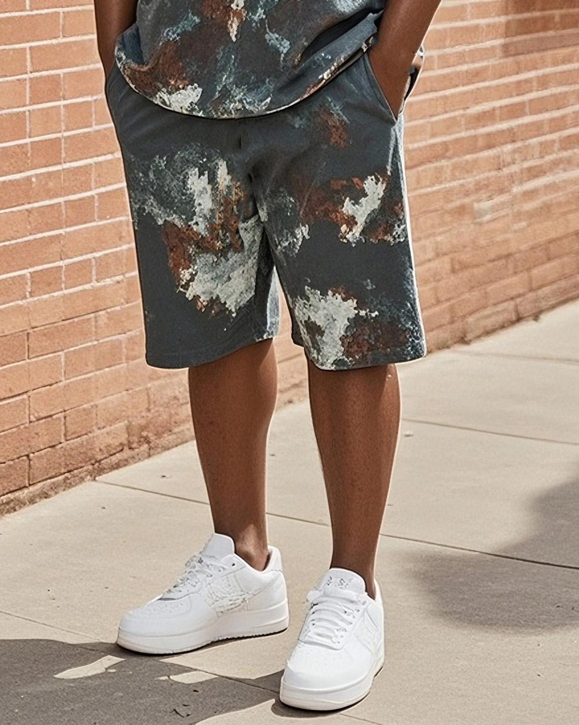 Plus Size Men's Retro Tie-dyeT Shirt Shorts Suit