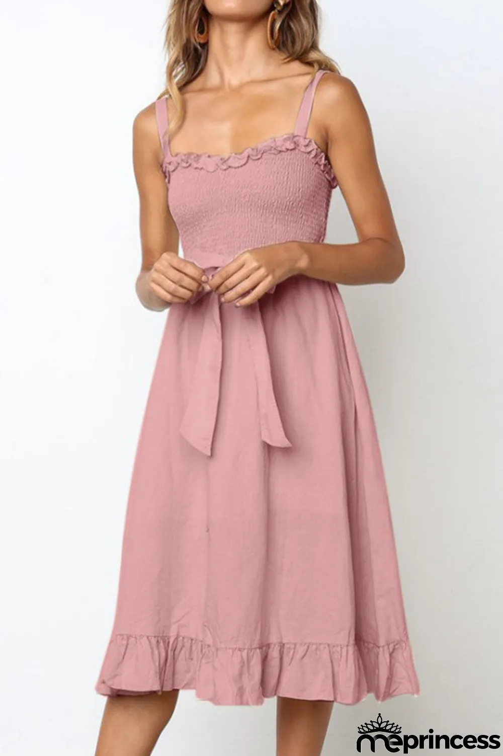 Fashion Casual Solid Split Joint Spaghetti Strap A Line Dresses